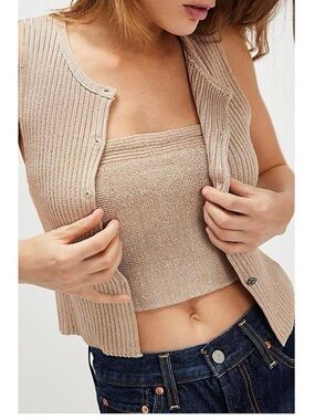 2609. FREE PEOPLE Girls' Night Twosie Set in silver Sand Combo Sz XL NWT $168